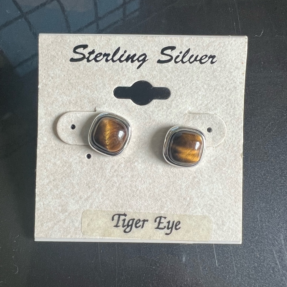 Sterling Silver Tiger Eye Stud Earrings